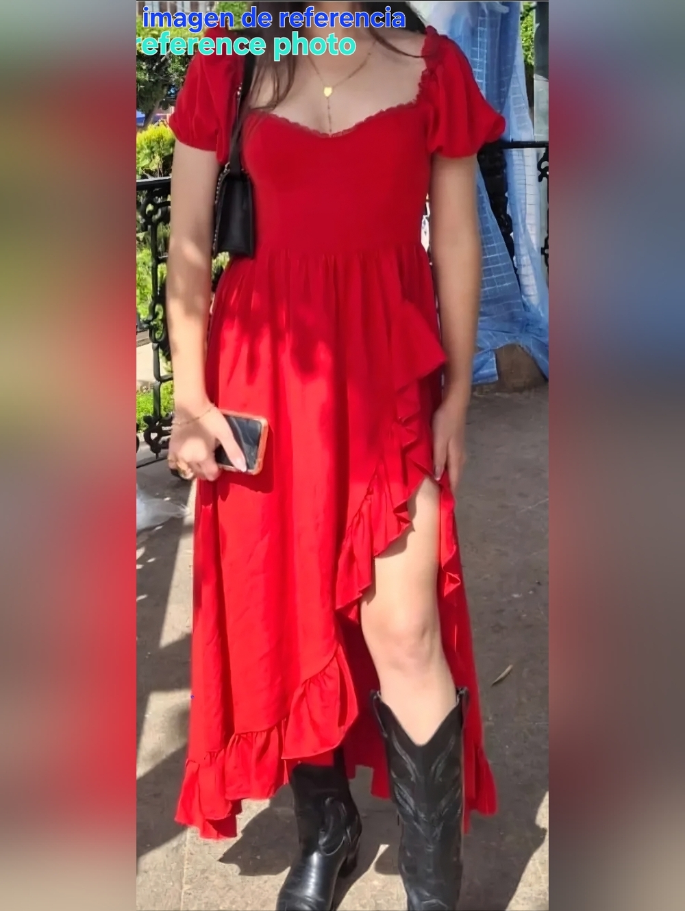 Cider Red Puff-Sleeve High-Low Ruffle Maxi Dress - Picture 5 of 5